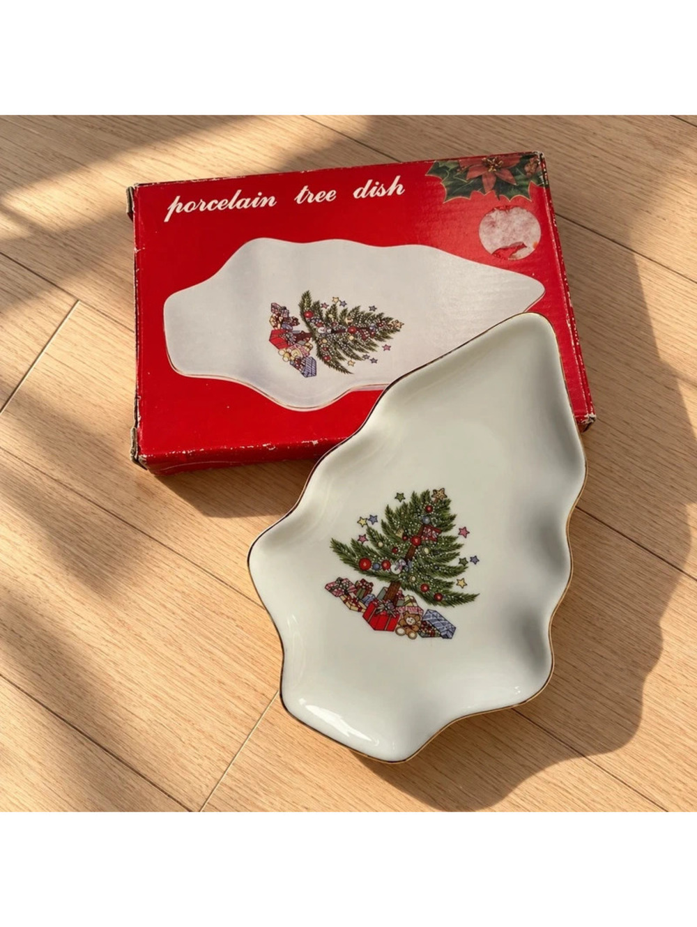 Vintage 90s Porcelain Christmas Tree Candy Trinket Dish Holiday Decor NIB